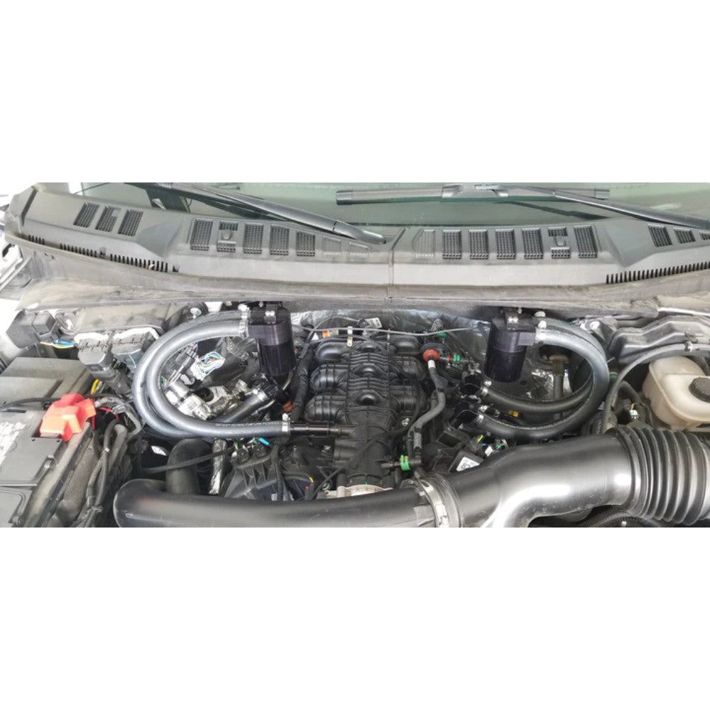 Dual Oil Catch Can for 2015-Present Ford F150 3.5L, 2.7L & Gen2 Raptor 3.5L - Burger Motorsports