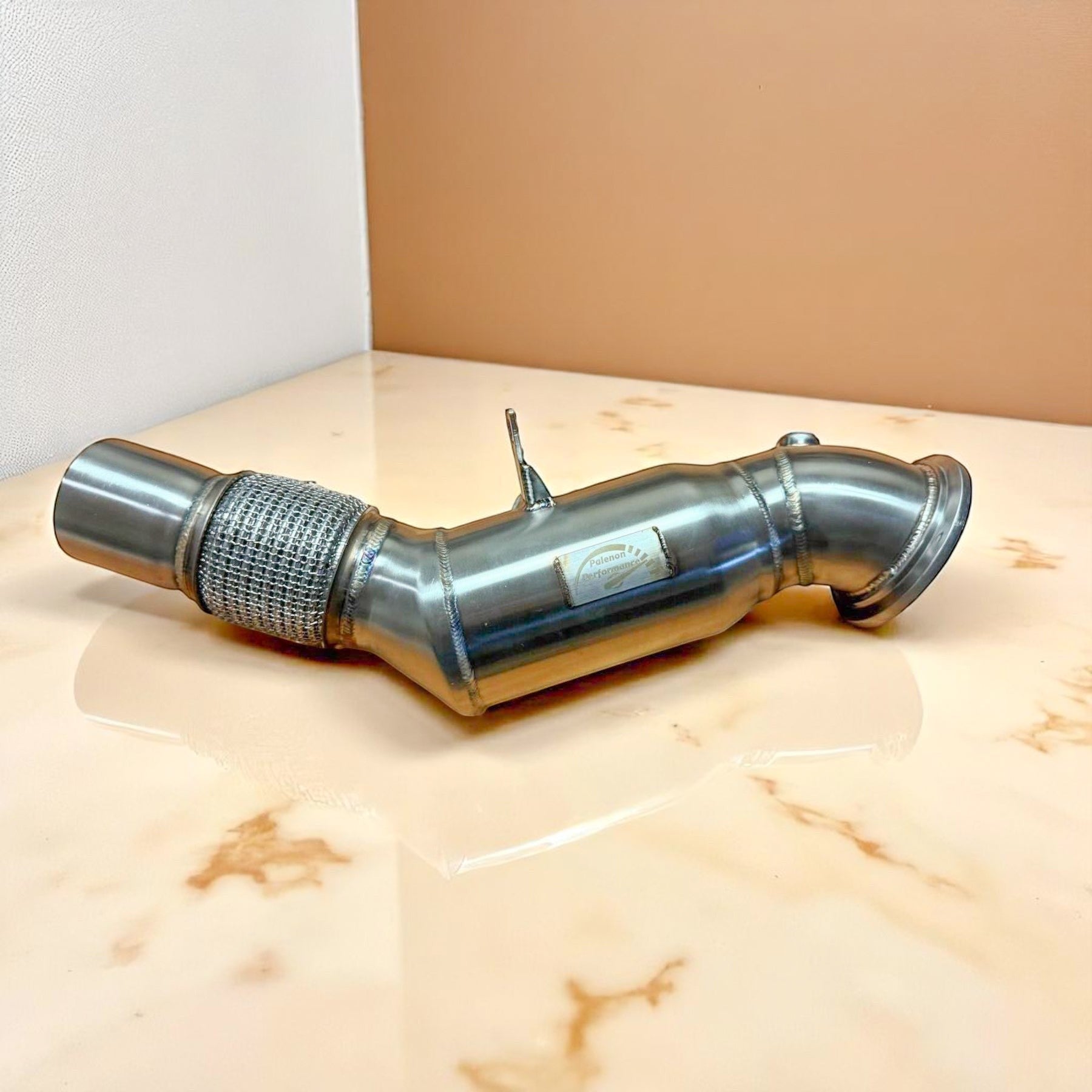 Palenon Performance stainless steel racing downpipe for BMW B46 B48 engines and Supra 2.0T with TIG-welded finish.