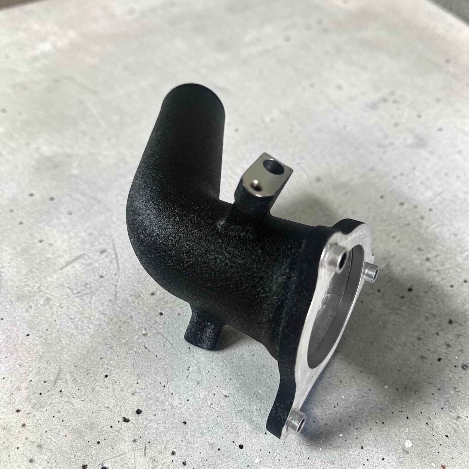 Palenon Performance black powder coated aluminum charge pipe for BMW B46 and B48 engines with mounting flange