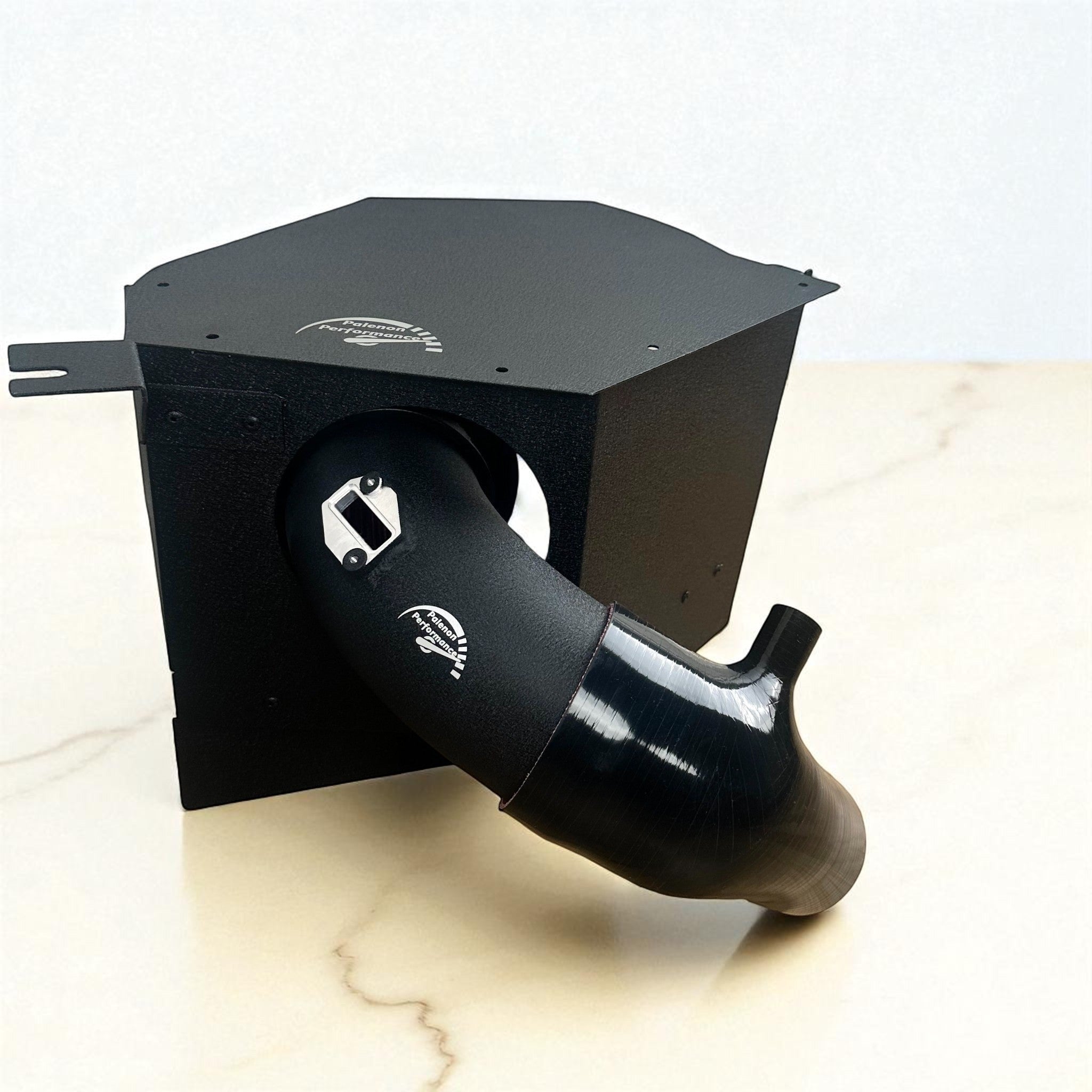 Palenon Performance B58 cold air intake system with black powder-coated aluminum pipe and turbo heat shield