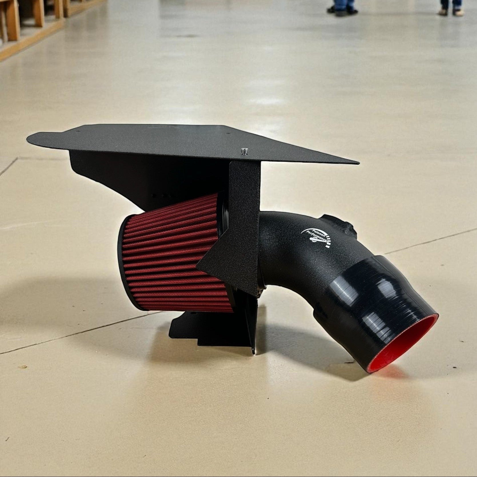 Palenon Performance B58 cold air intake system with black aluminum pipe, heat shield, and red high-flow air filter.