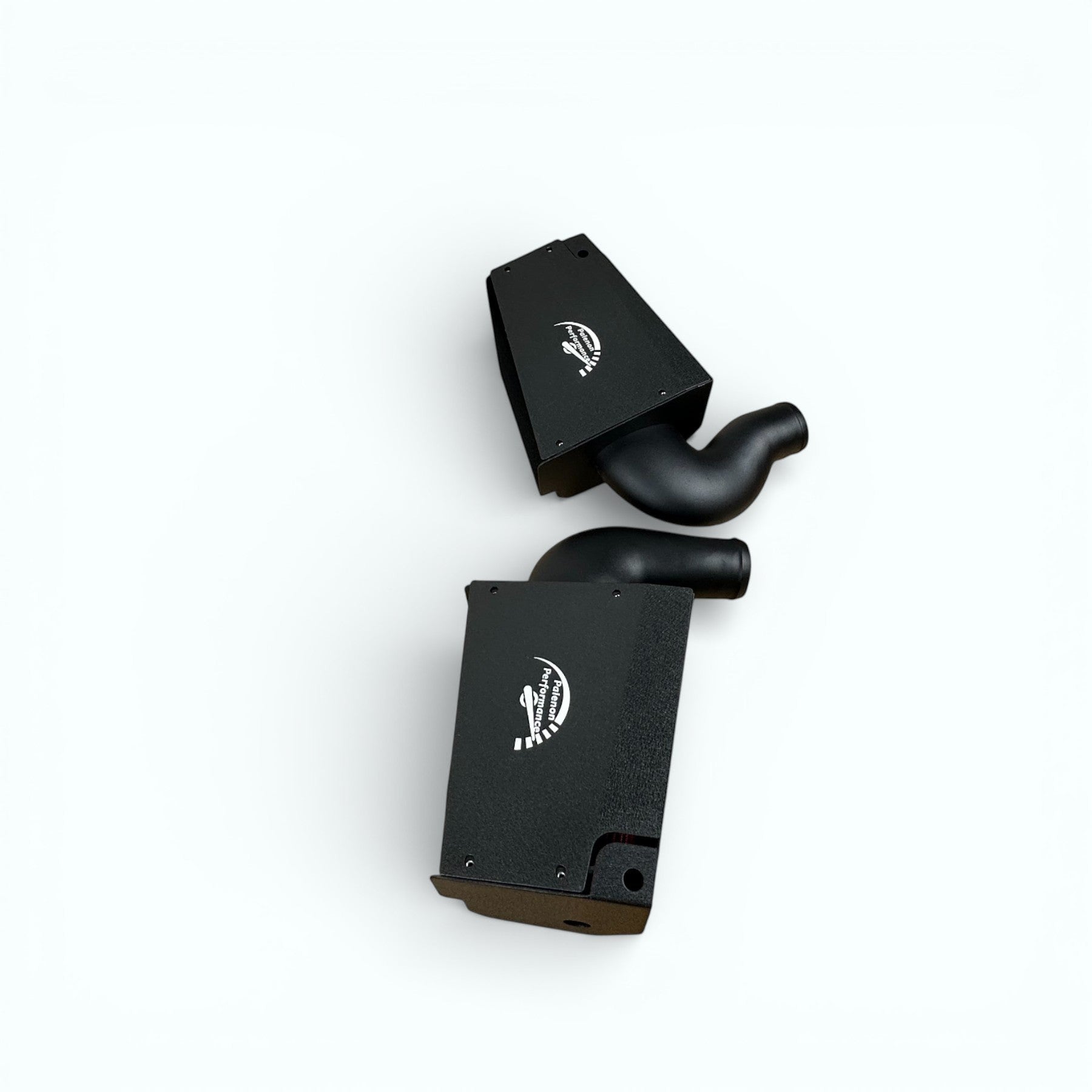 Palenon Performance dual cold air intake system for Mercedes M177 engines featuring black heat shields and air filters.
