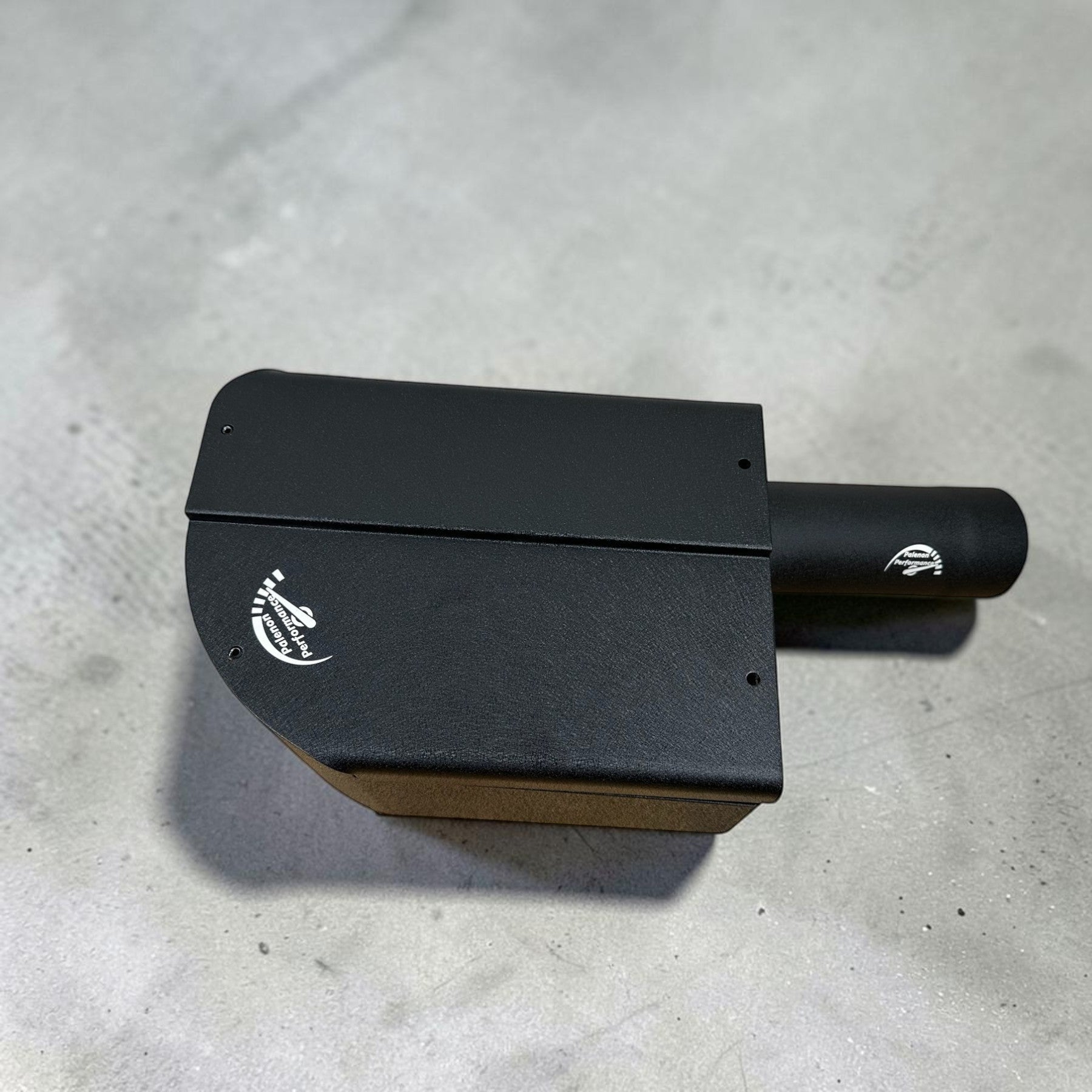 Palenon Performance M274 cold air intake heat shield with black powder-coated finish for Mercedes 2.0L engines.