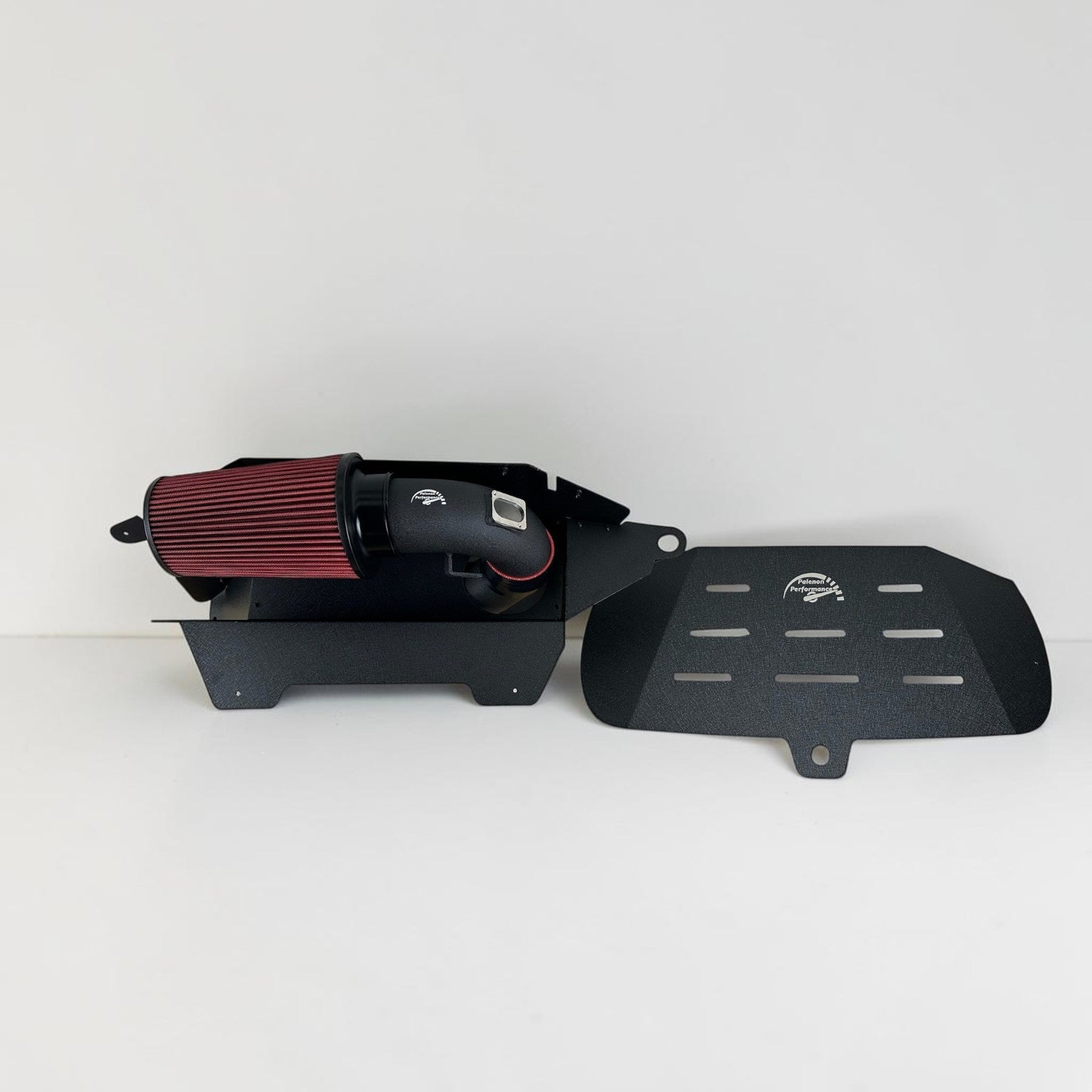 Palenon Performance N20 N26 cold air intake system with black aluminum pipe, red air filter, and heat shield for BMW.