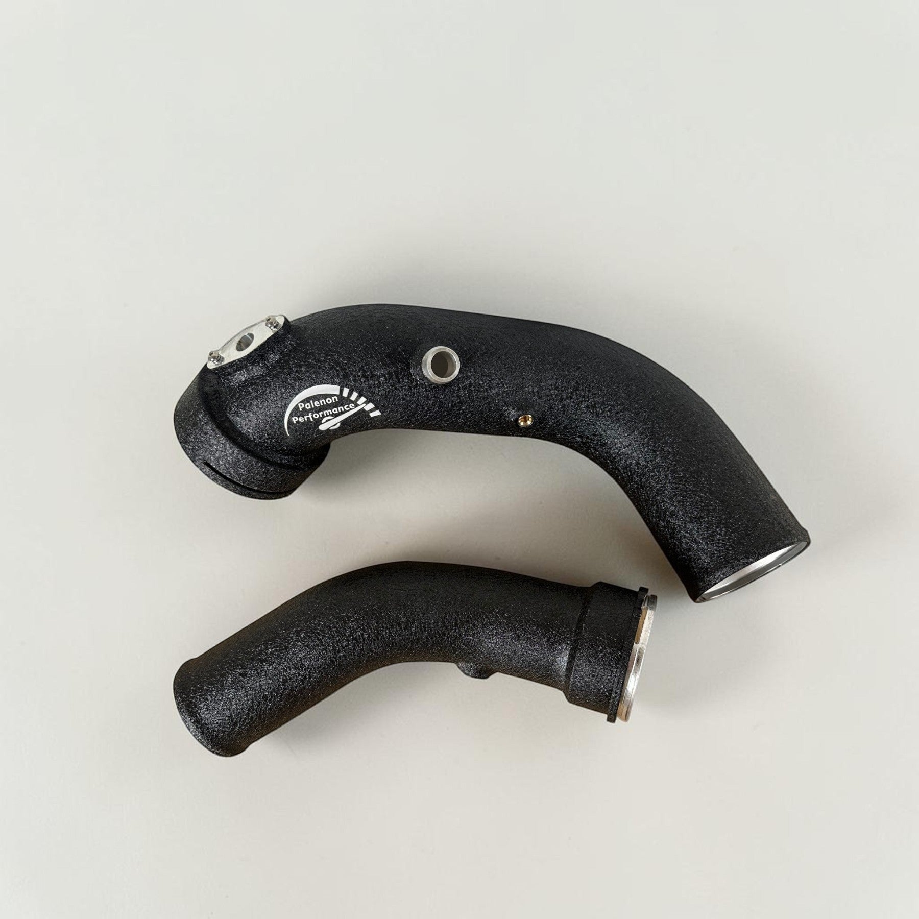 Palenon Performance N55 aluminum charge pipes with wrinkle black powder-coated finish for BMW N55 engines.
