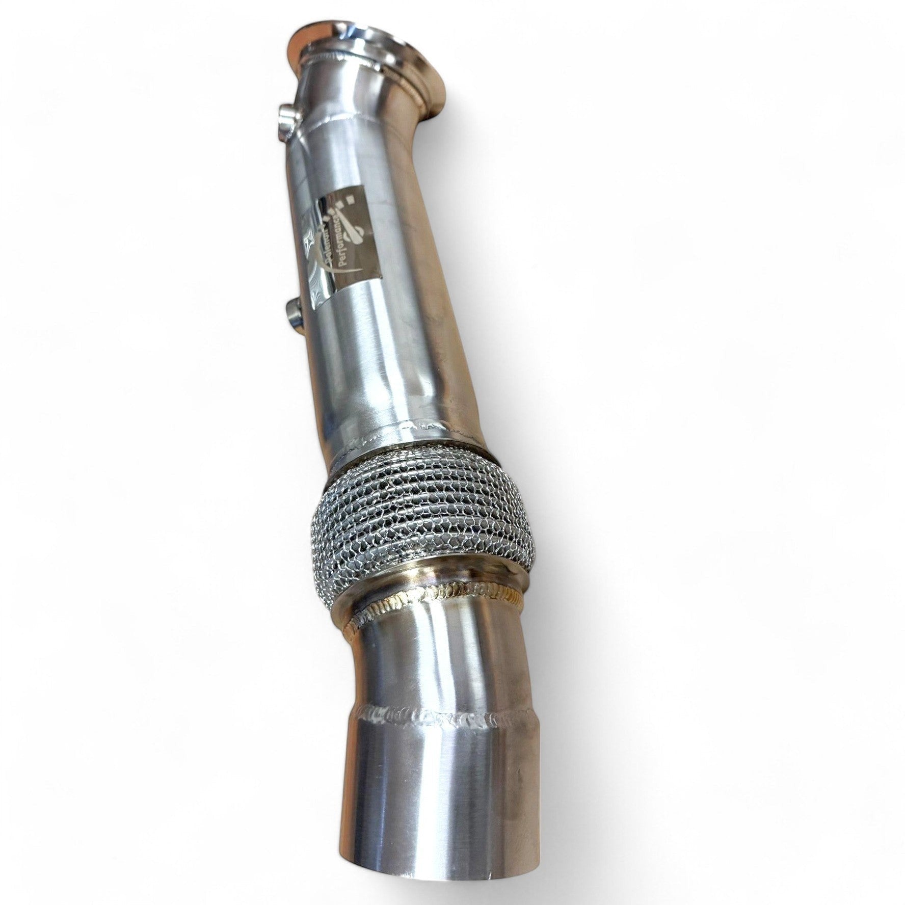 Palenon Performance N55 stainless steel downpipe with TIG-welded construction and flexible mesh section