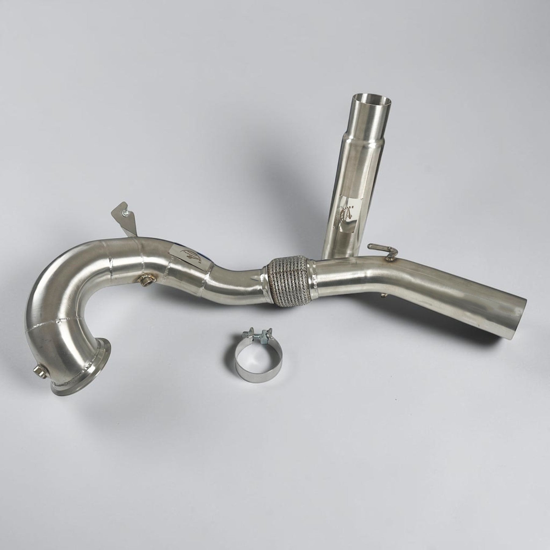 Palenon Performance 3.5-inch stainless steel race downpipe for VW MK8 GTI and Audi 8Y A3 with flex section and clamp