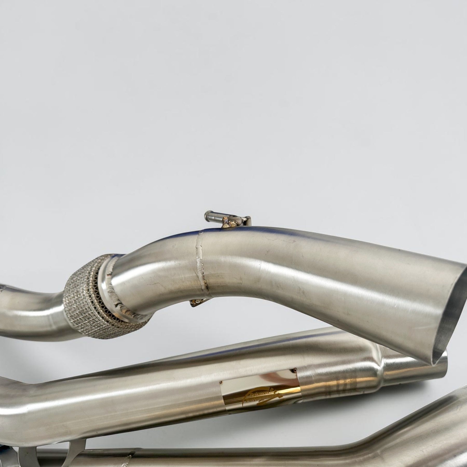 Palenon Performance T304 stainless steel race downpipe for Audi S3 8Y and VW MK8 Golf R with flex section and resonator