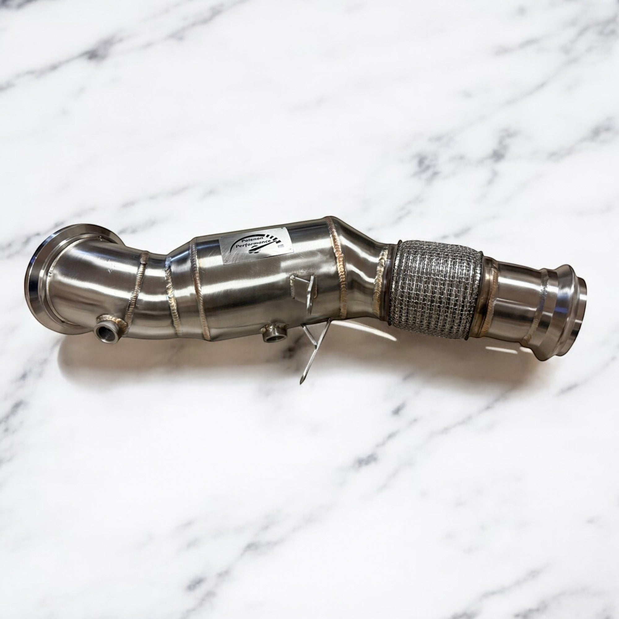 Palenon Performance stainless steel racing downpipe for BMW B46 B48 engines and Supra 2.0T with TIG-welded finish.