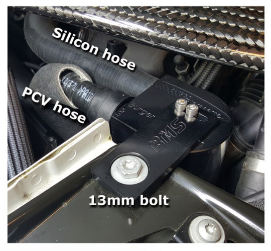 BMS Turbo Double Baffle Oil Catch Can installation inside view