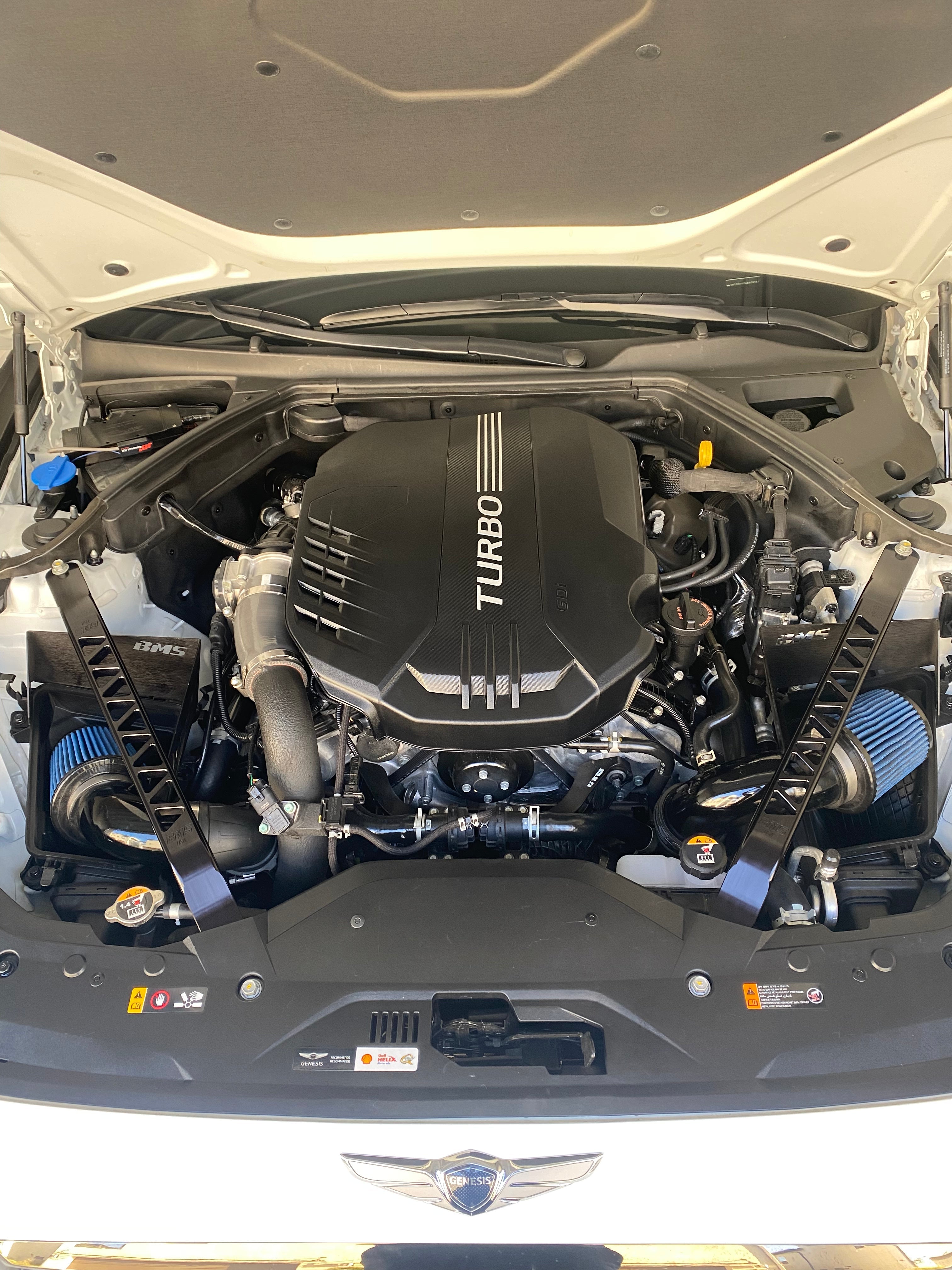 BMS Billet Strut Cross Braces installation front view