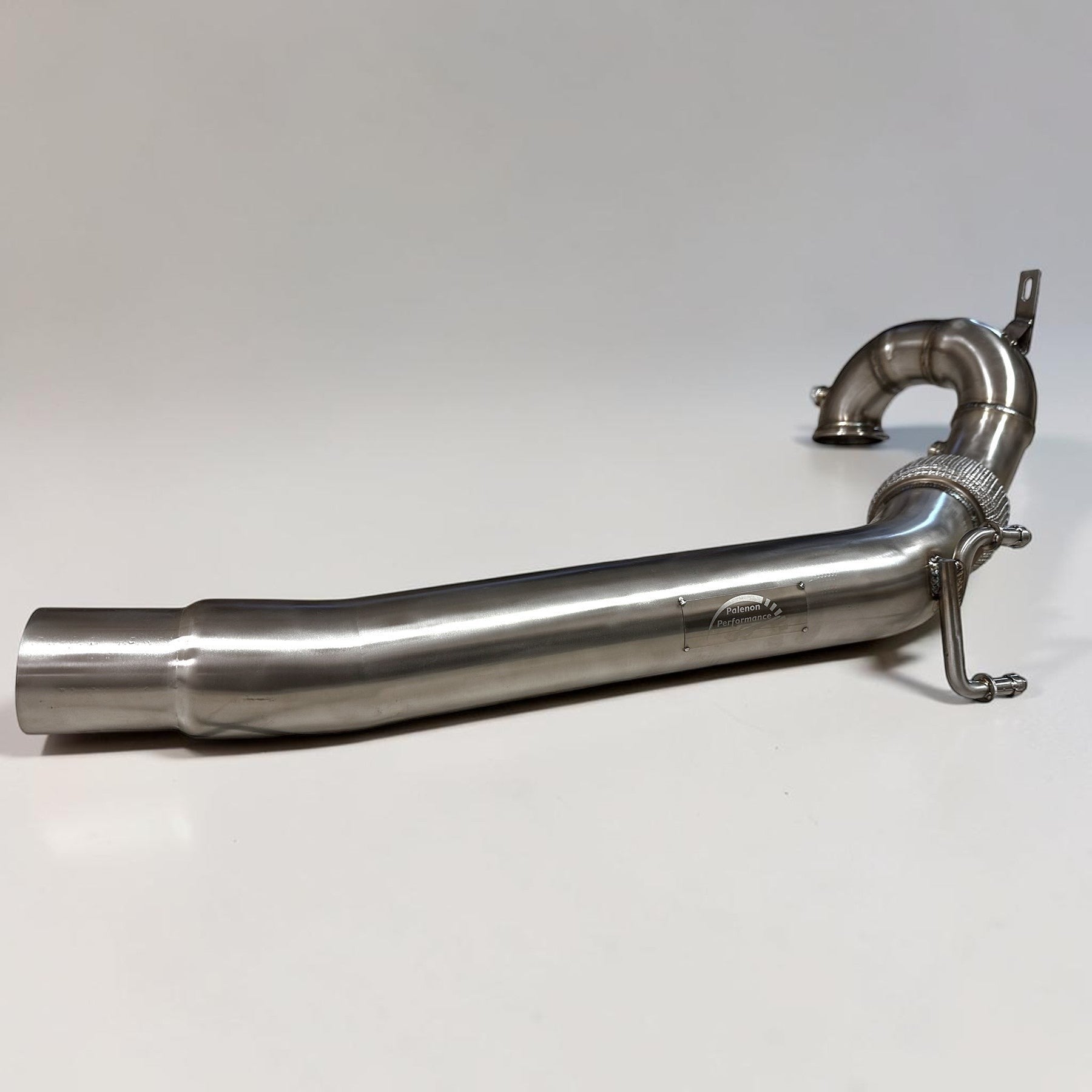 Palenon Performance stainless steel race downpipe for Audi A3 8V featuring TIG-welded construction and flex section.