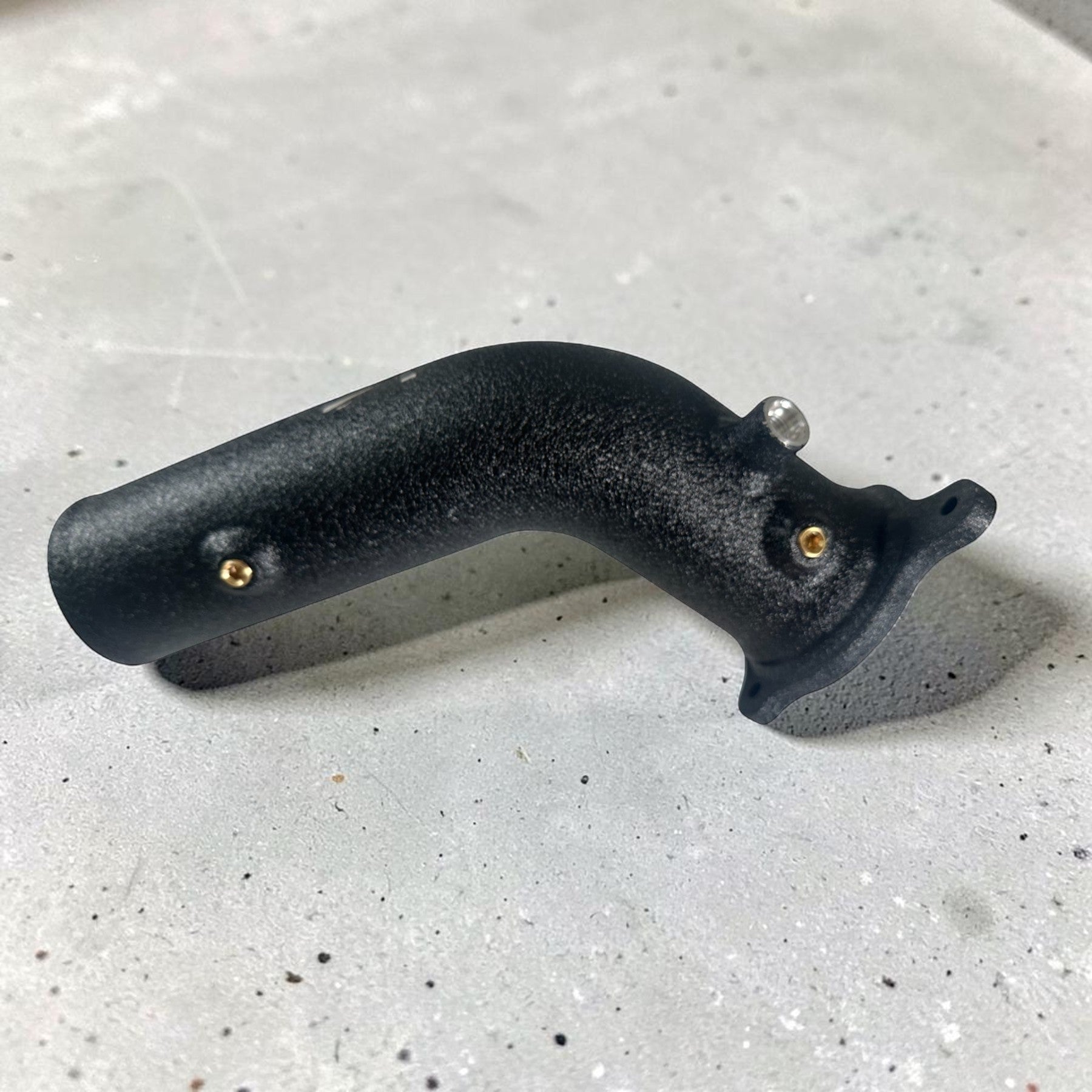 Palenon Performance black powder-coated aluminum charge pipe for BMW B46 and B48 engines with methanol injection bung.