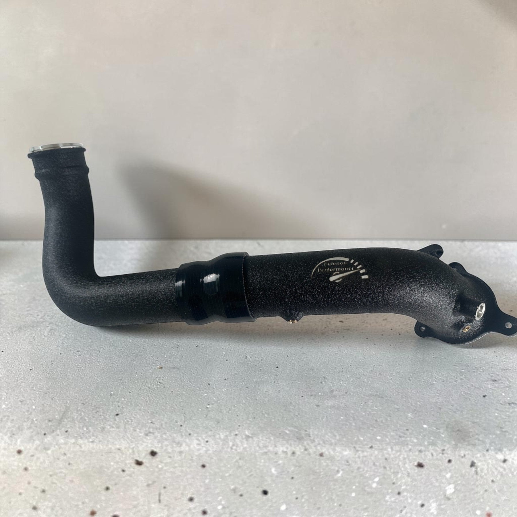 Palenon Performance black aluminum charge pipe for BMW B46 and B48 engines with silicone coupler and mounting hardware