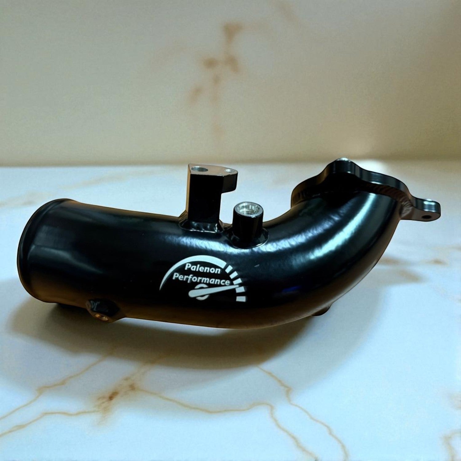 Palenon Performance black aluminum B58 charge pipe with CNC-machined flanges for BMW and Toyota Supra engines