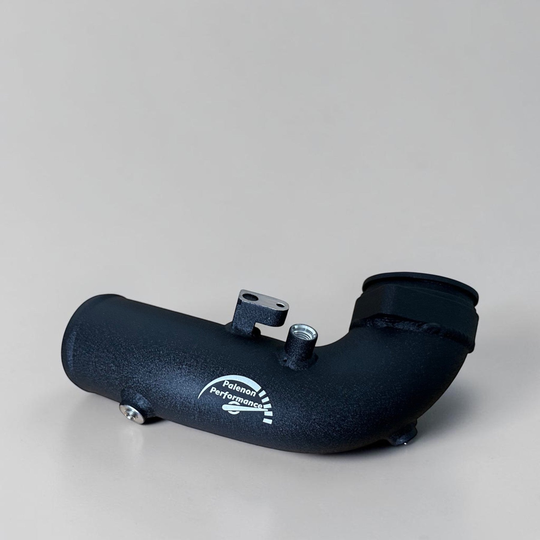 Palenon Performance B58 aluminum charge pipe in wrinkle black finish with integrated ports for BMW and Toyota Supra.