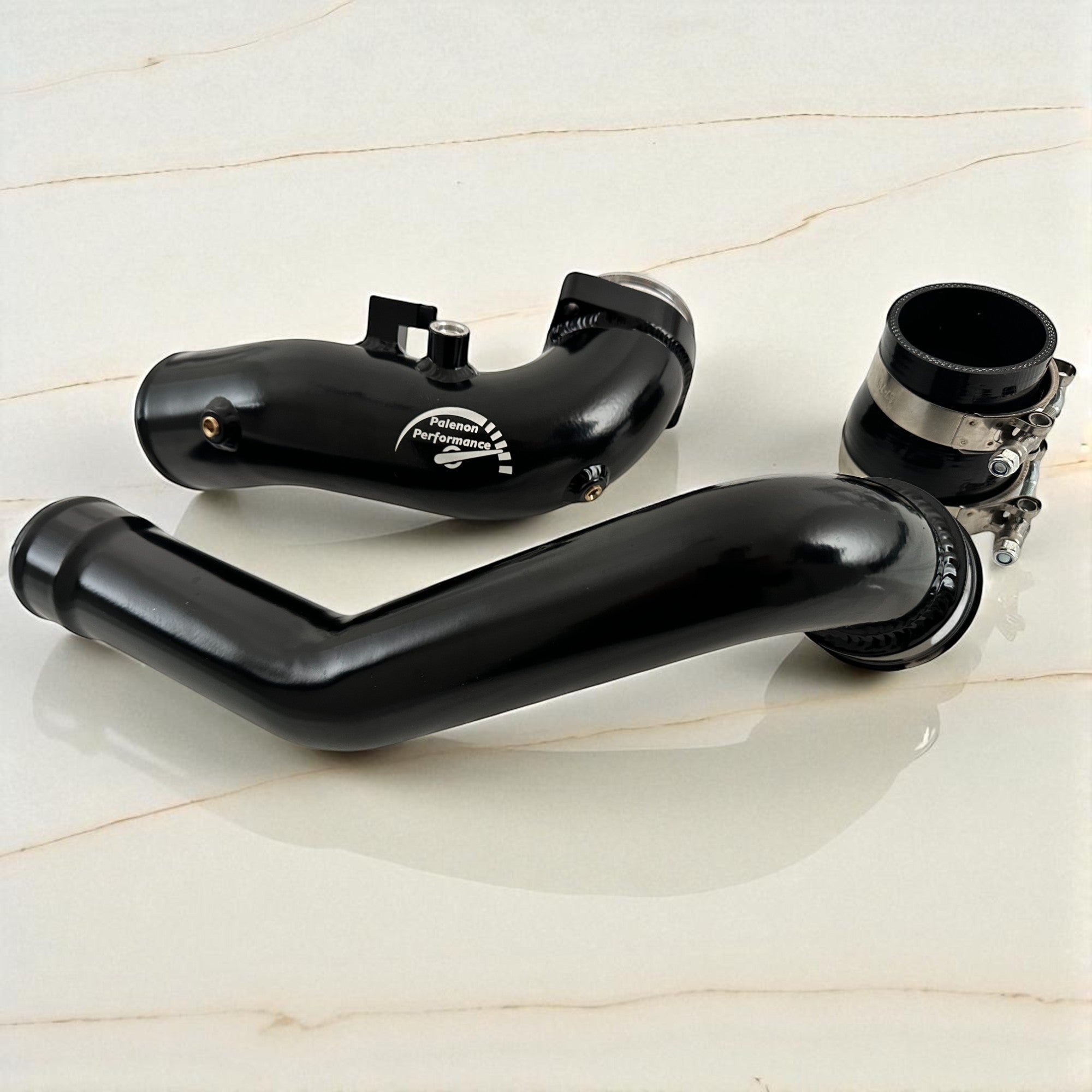 Palenon Performance black aluminum B58 charge pipe kit with silicone coupler and clamps for BMW and Toyota Supra