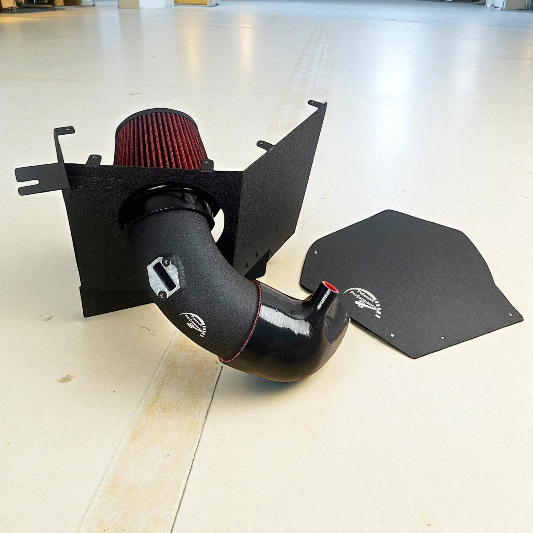 Palenon Performance B58 cold air intake system with black aluminum pipe, red air filter, and heat shield for BMW G2X