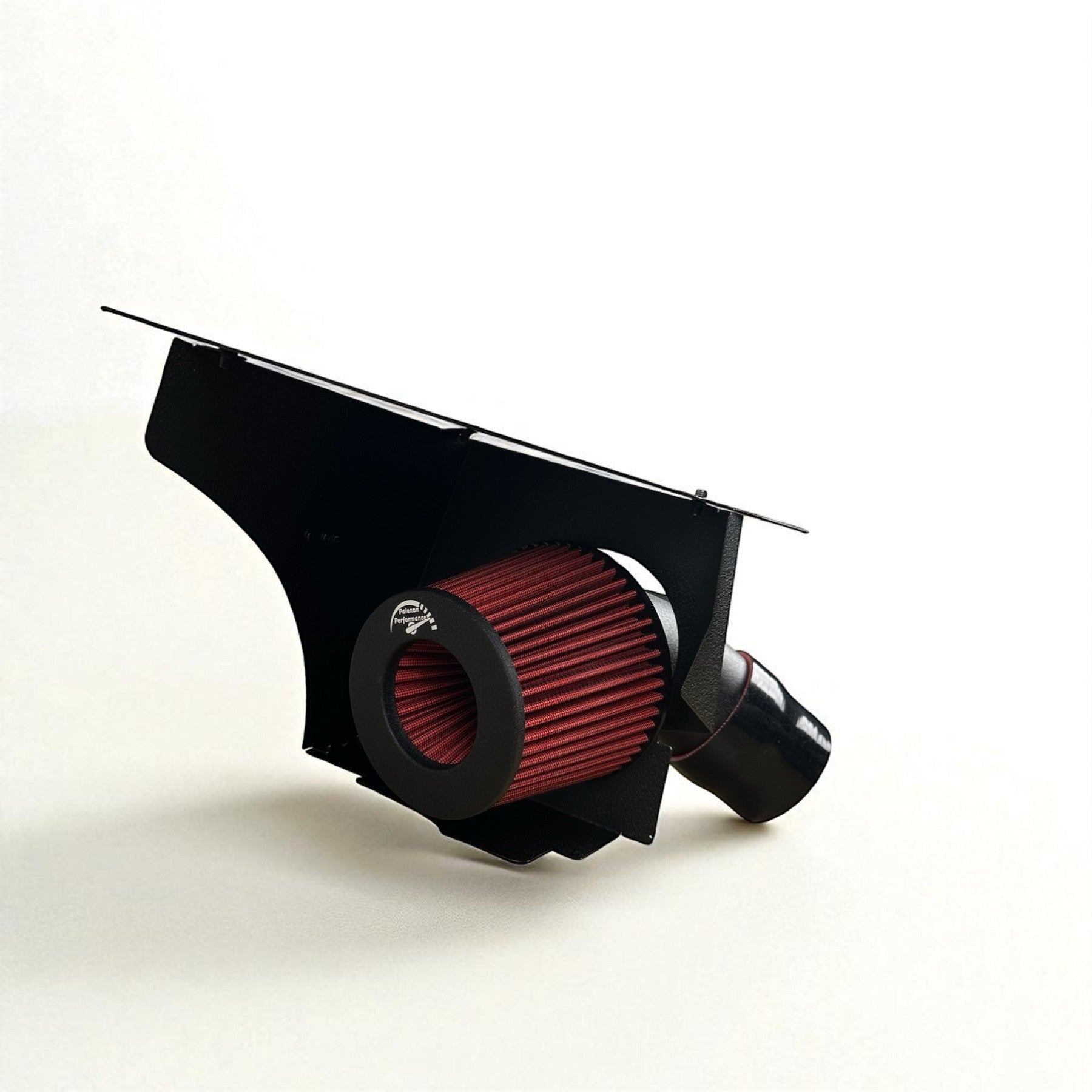 Palenon Performance B58 cold air intake with black aluminum heat shield and high-flow red conical air filter