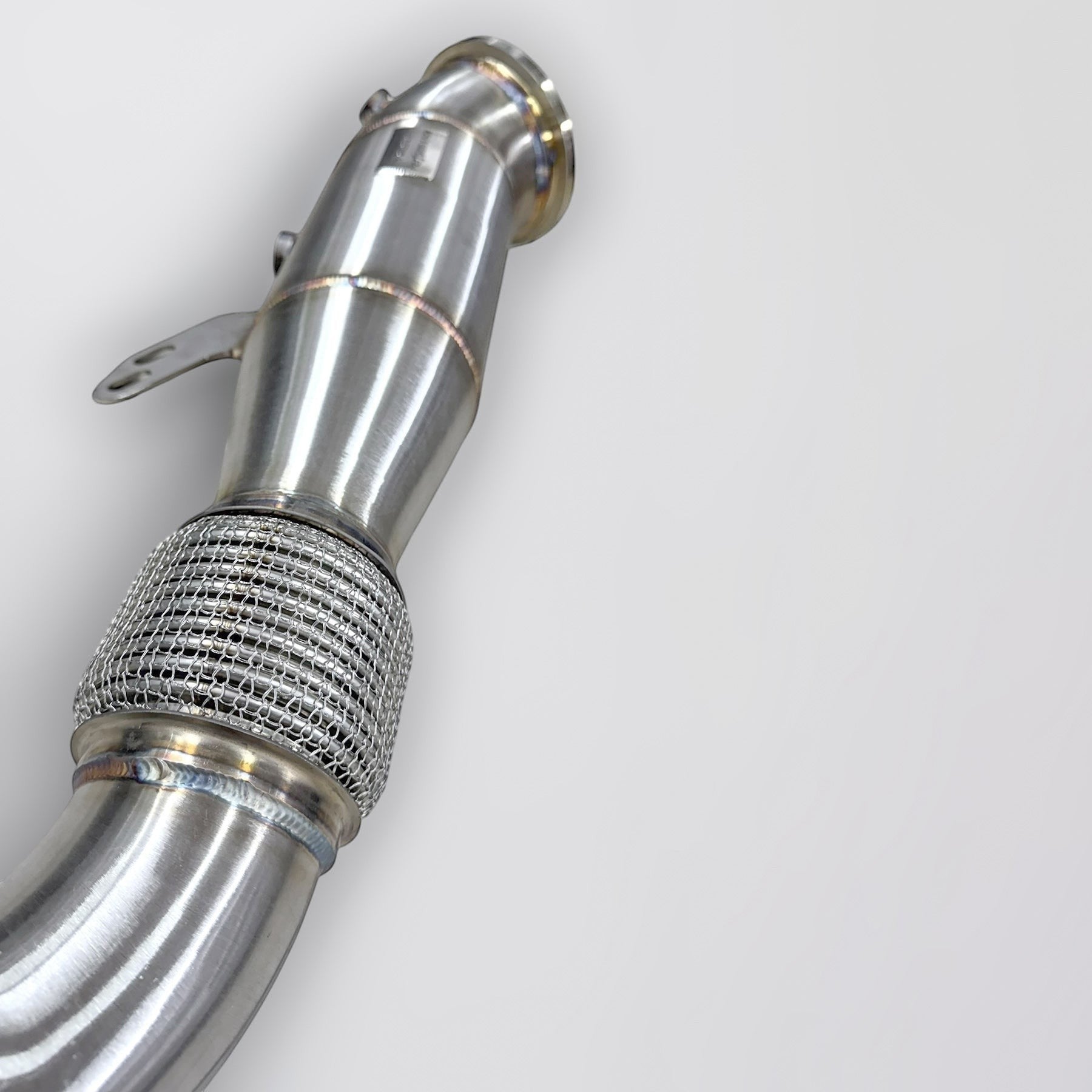 Palenon Performance 4.5-inch stainless steel racing downpipe for BMW B58 engines with flexible mesh section