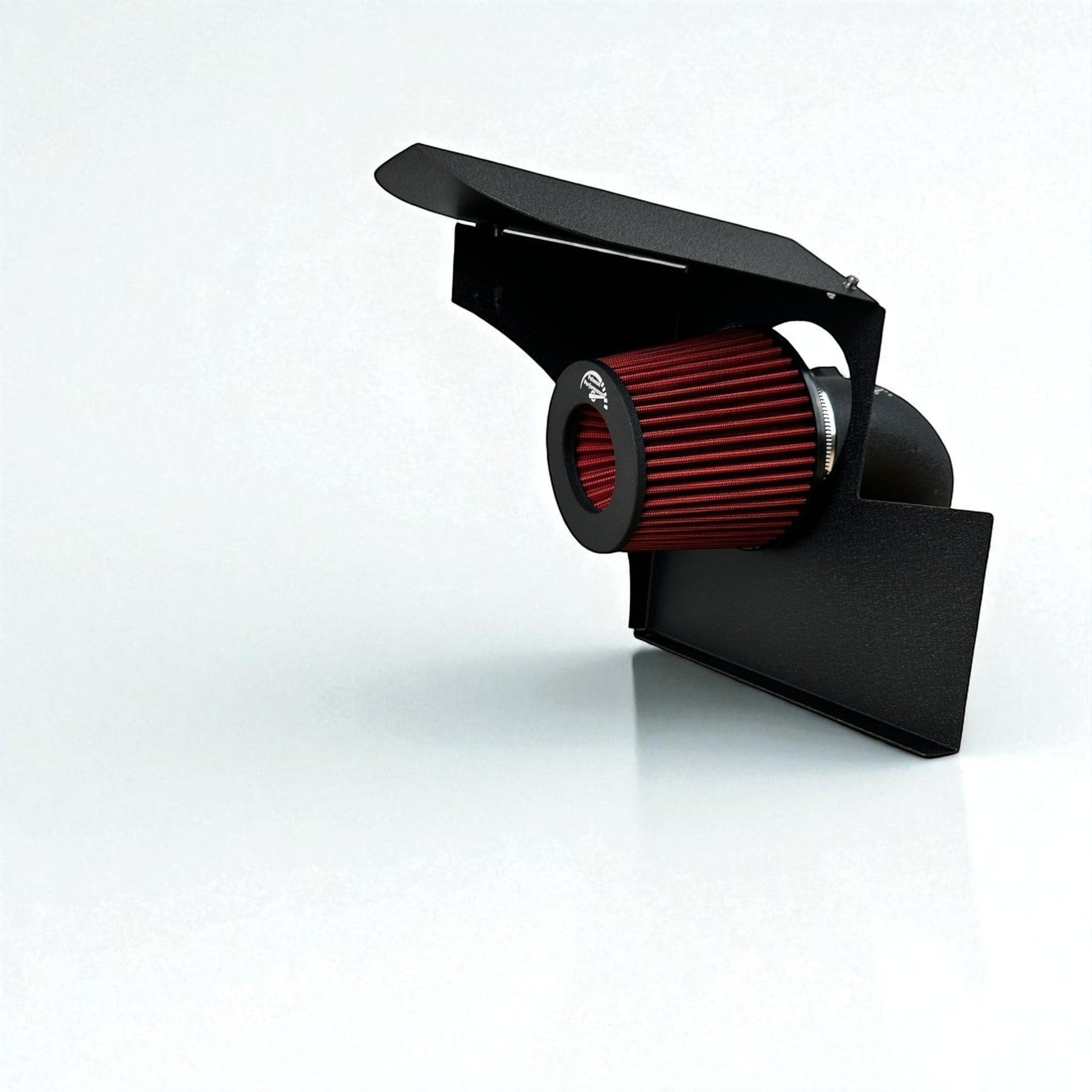 Palenon Performance cold air intake for BMW B48 engine with red high-flow filter and black metal heat shield.