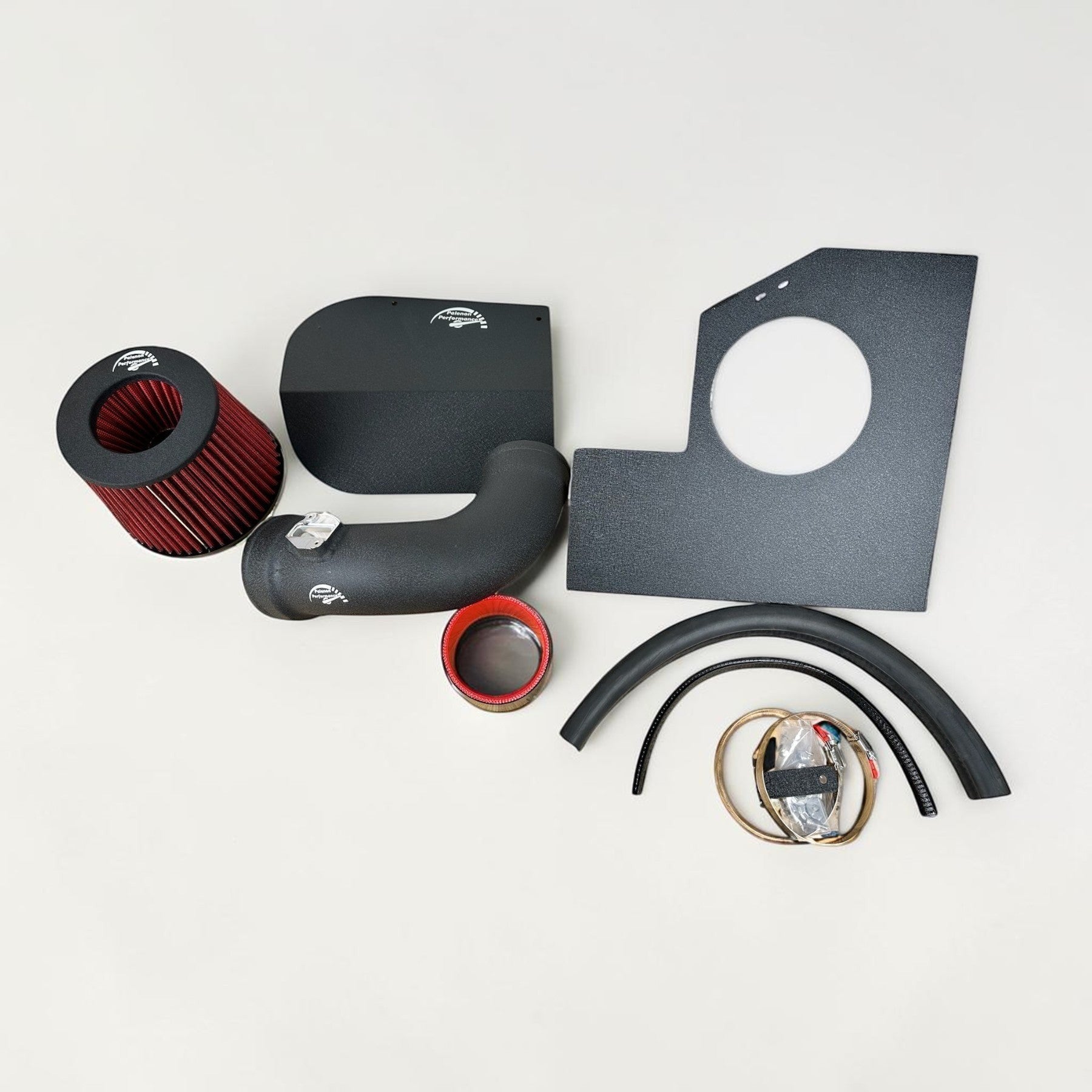 Palenon Performance cold air intake kit for BMW B48 and B46 engines with black aluminum pipe and red air filter.