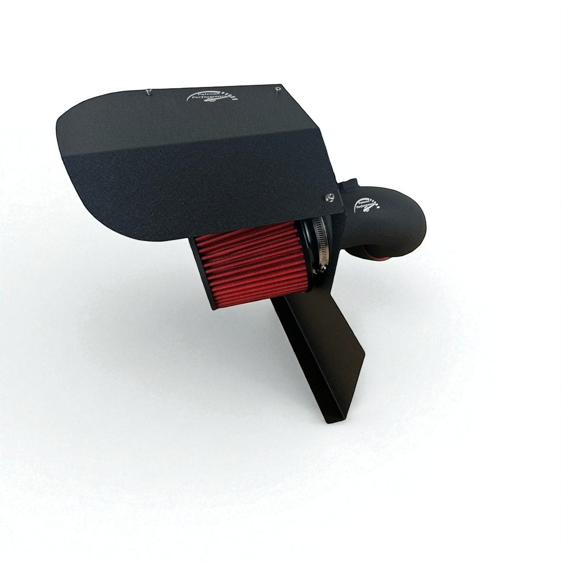 Palenon Performance cold air intake for BMW B48 and B46 engines with a black heat shield and red high-flow filter.