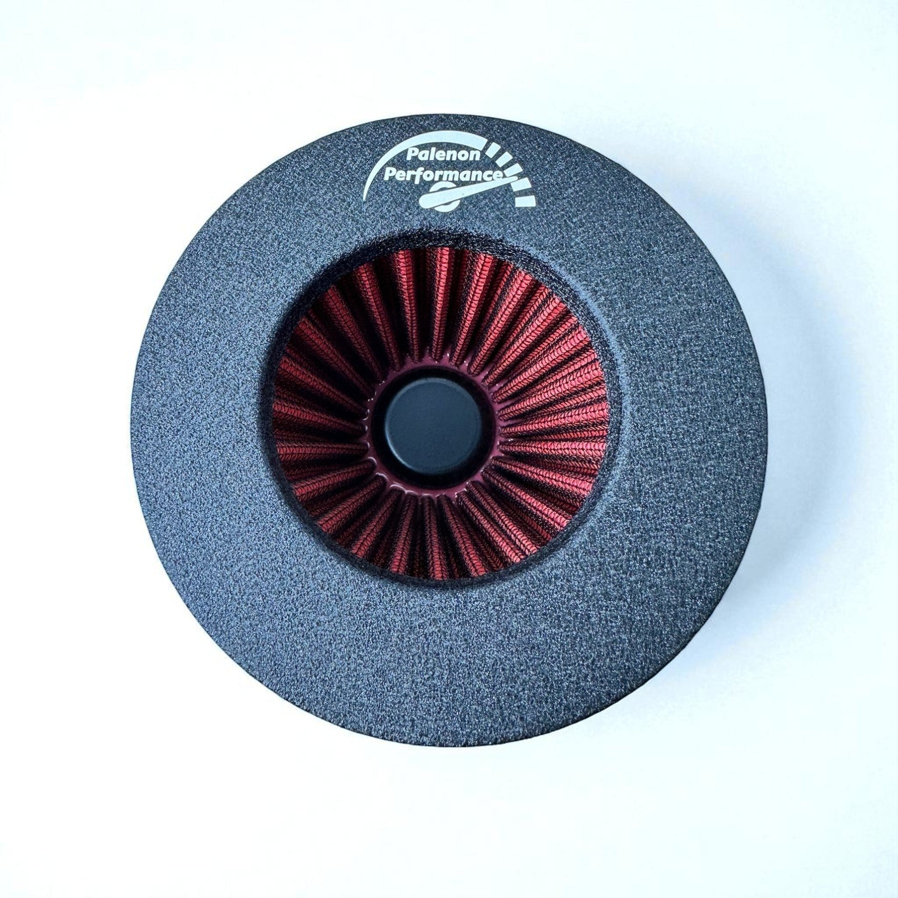 Palenon Performance cold air intake filter with red pleated media and textured black housing for Audi 3.0T engines