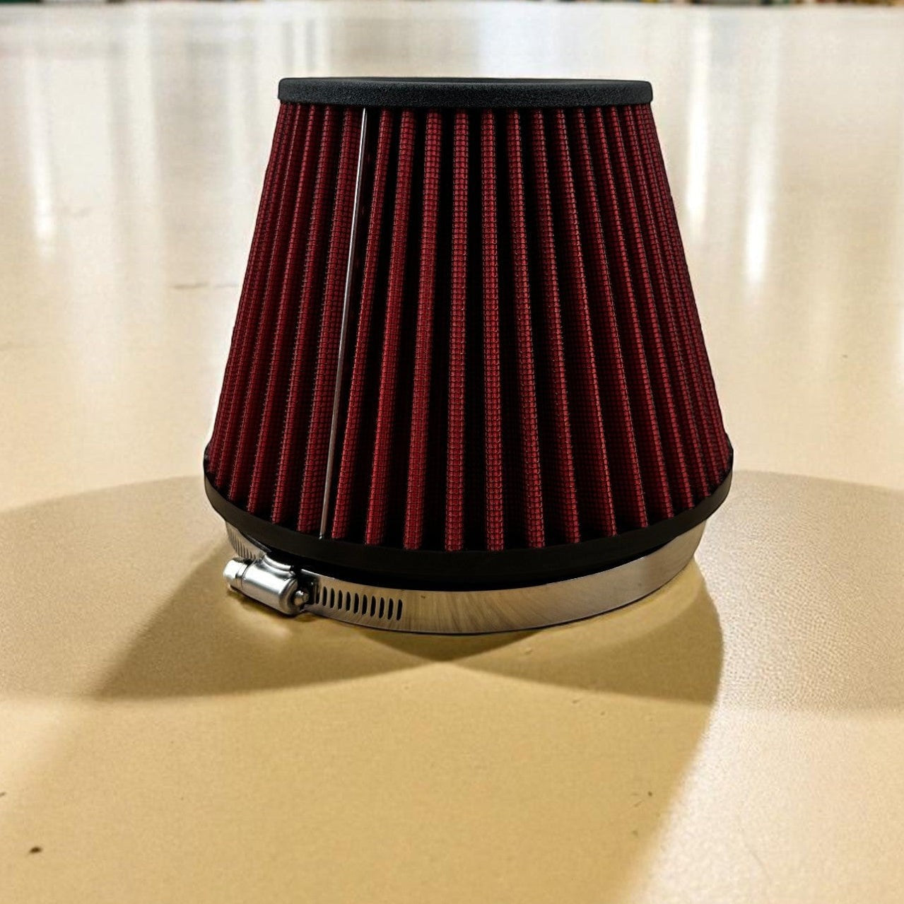 Palenon Performance high-flow conical air filter with red pleated media and metal clamp for Audi S4 S5 3.0T engines