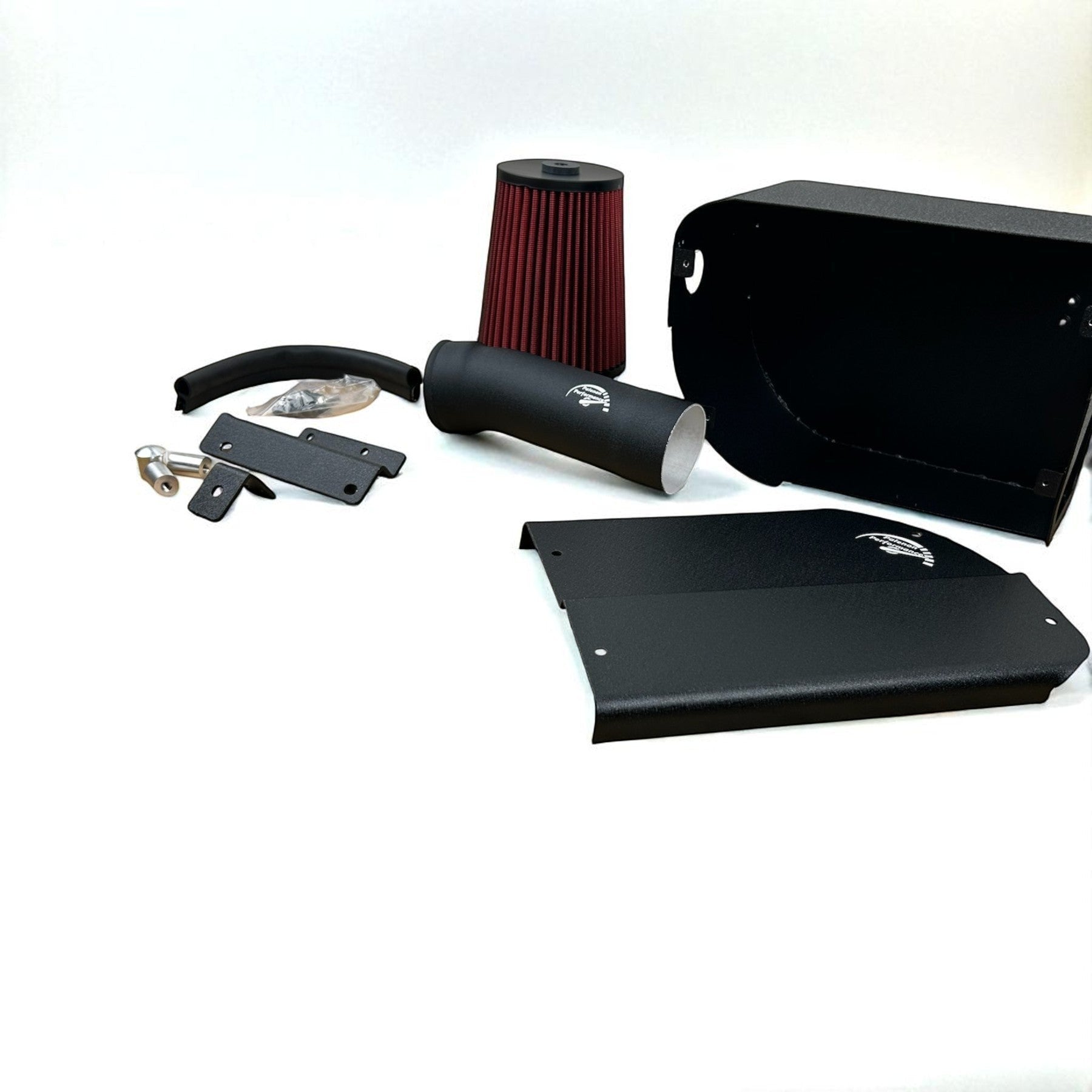 Palenon Performance M274 cold air intake kit with black aluminum piping, heat shield, and red performance air filter.