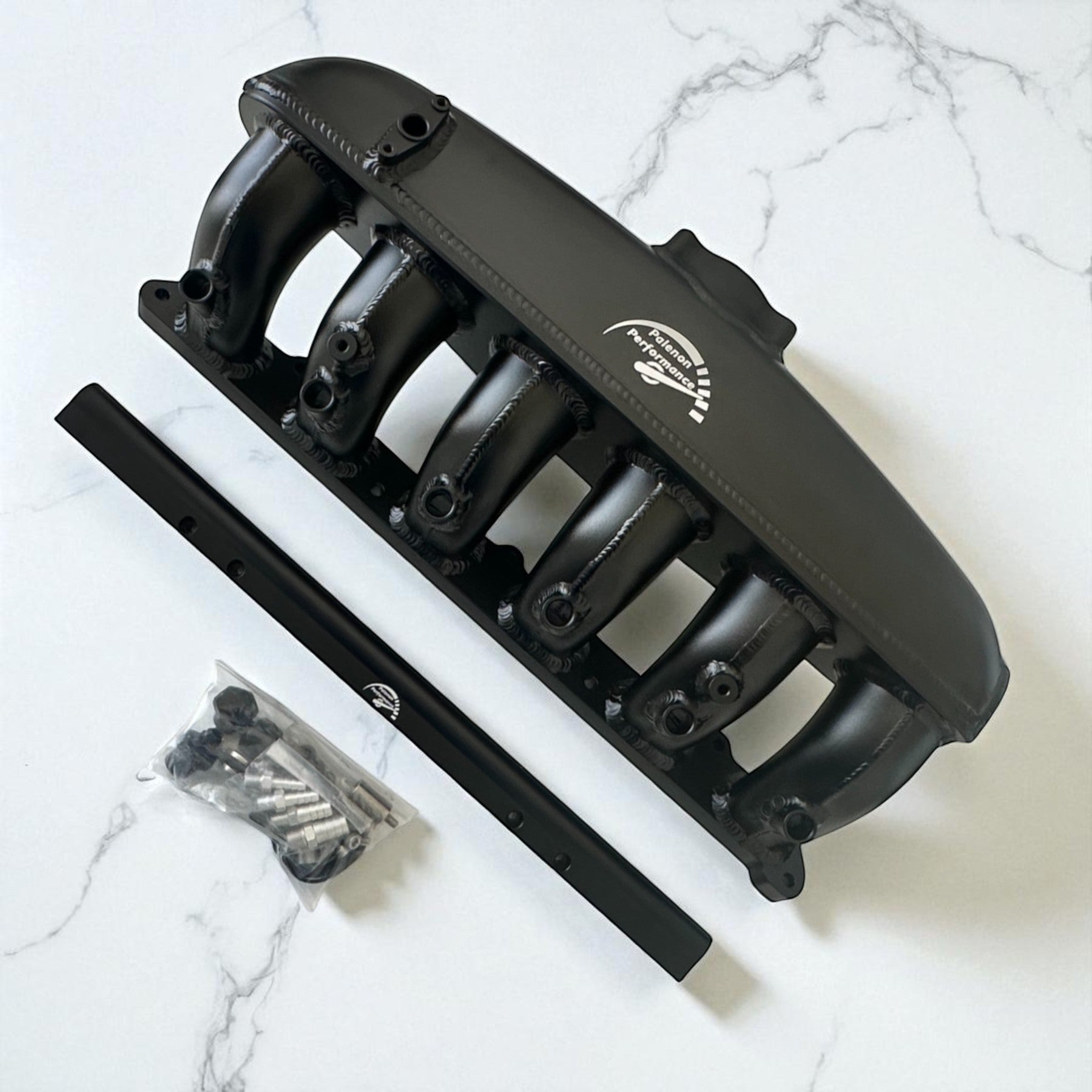 Palenon Performance aluminum intake manifold for BMW N54 engines with port injection bungs and mounting hardware