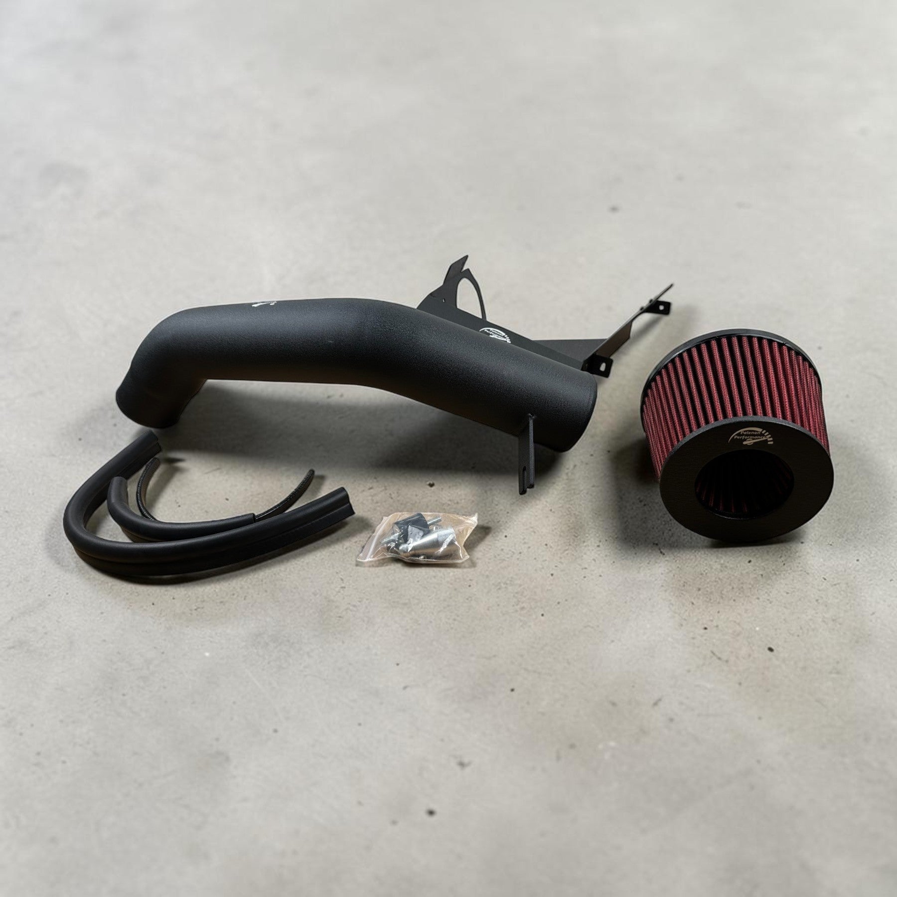 Palenon Performance cold air intake kit for BMW N55 engines featuring a black aluminum pipe and red air filter.