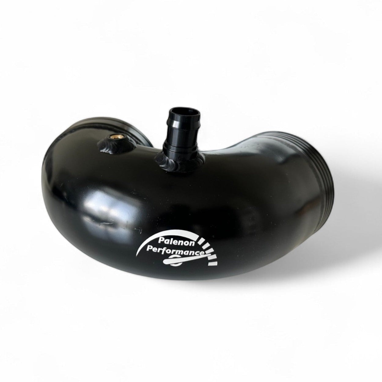 Palenon Performance black aluminum charge pipe for BMW S55 engine with CNC-machined flange and methanol injection port