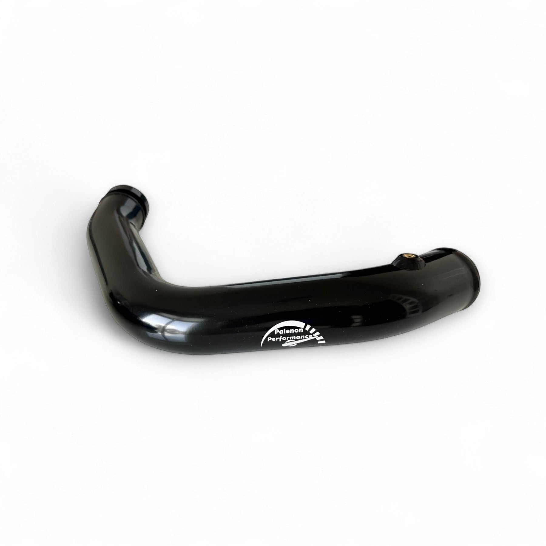 Palenon Performance aluminum charge pipe for BMW S55 engines in wrinkle black finish with integrated sensor bung.