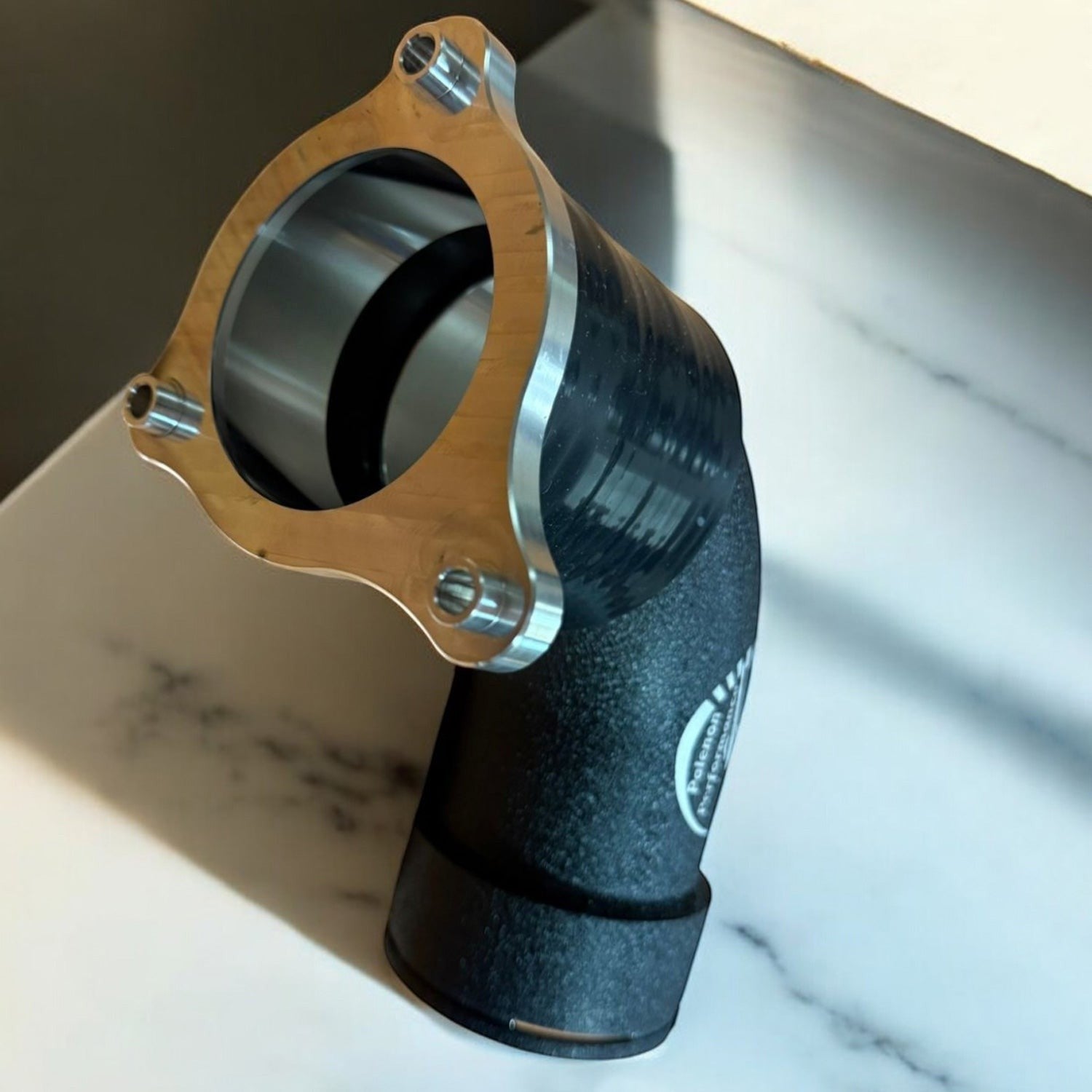 Palenon Performance aluminum charge pipe for BMW S58 engines, featuring a durable matte black finish and CNC flange.