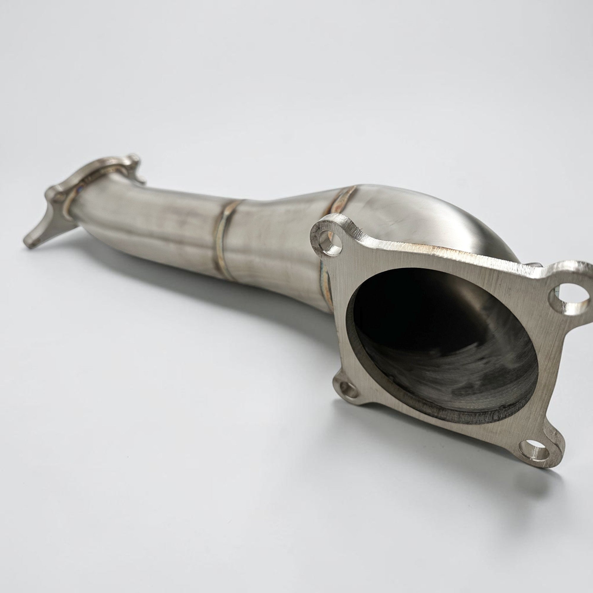 Palenon Performance T304 stainless steel race downpipe for Acura 2.0T engines with CNC-machined turbo flange