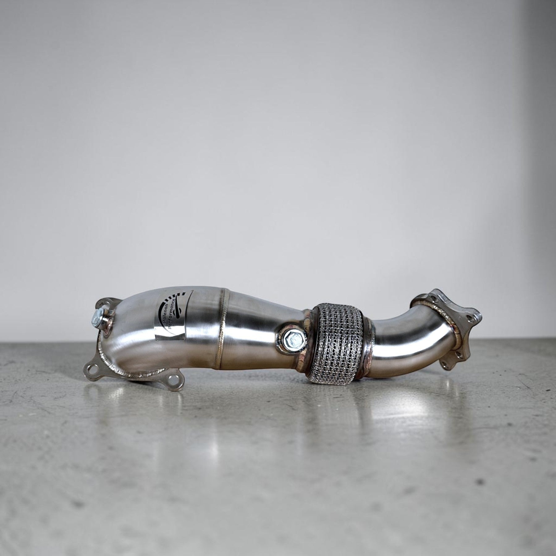 Palenon Performance stainless steel race downpipe for Honda Civic Type-R with polished finish and integrated catalytic converter