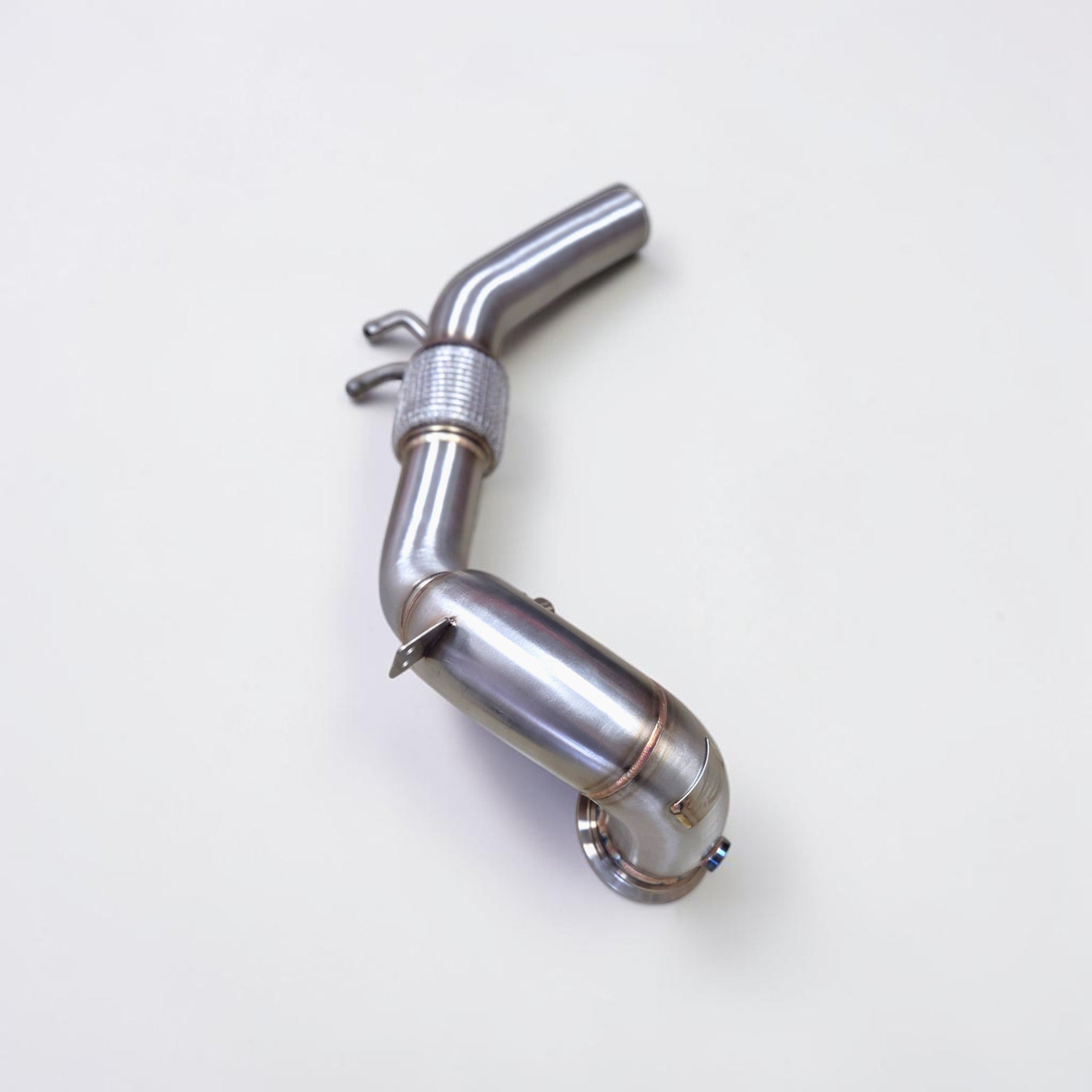 Palenon Performance stainless steel race downpipe for Audi S3 8Y and VW MK8 Golf R with flex section and V-band flange