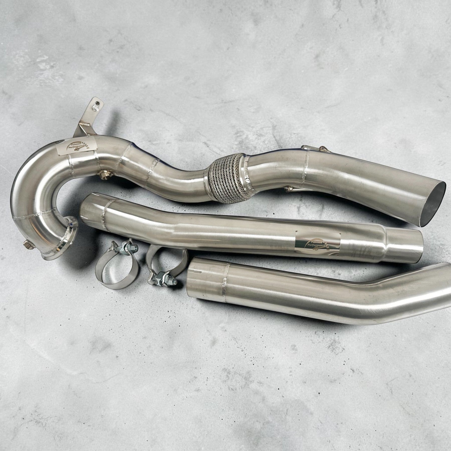 Palenon Performance stainless steel race downpipe kit for Audi S3 8Y and VW MK8 Golf R with TIG-welded tubing