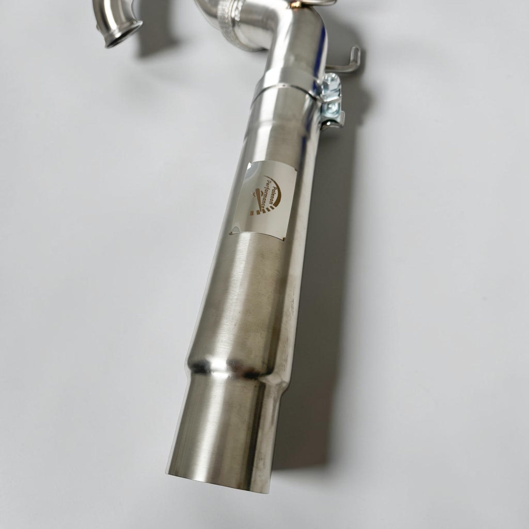 Palenon Performance 3.5-inch stainless steel race downpipe for VW MK8 GTI and Audi 8Y A3 with TIG-welded finish.
