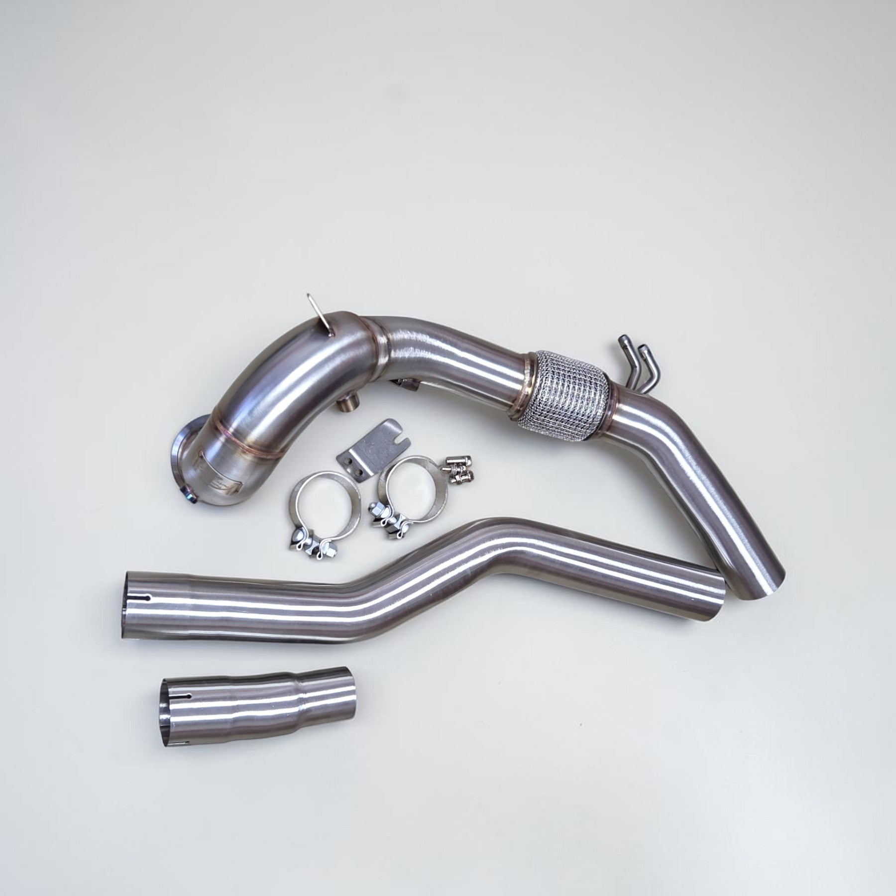 Palenon Performance T304 stainless steel race downpipe kit for Audi S3 8Y and VW MK8 Golf R with flex section and clamps