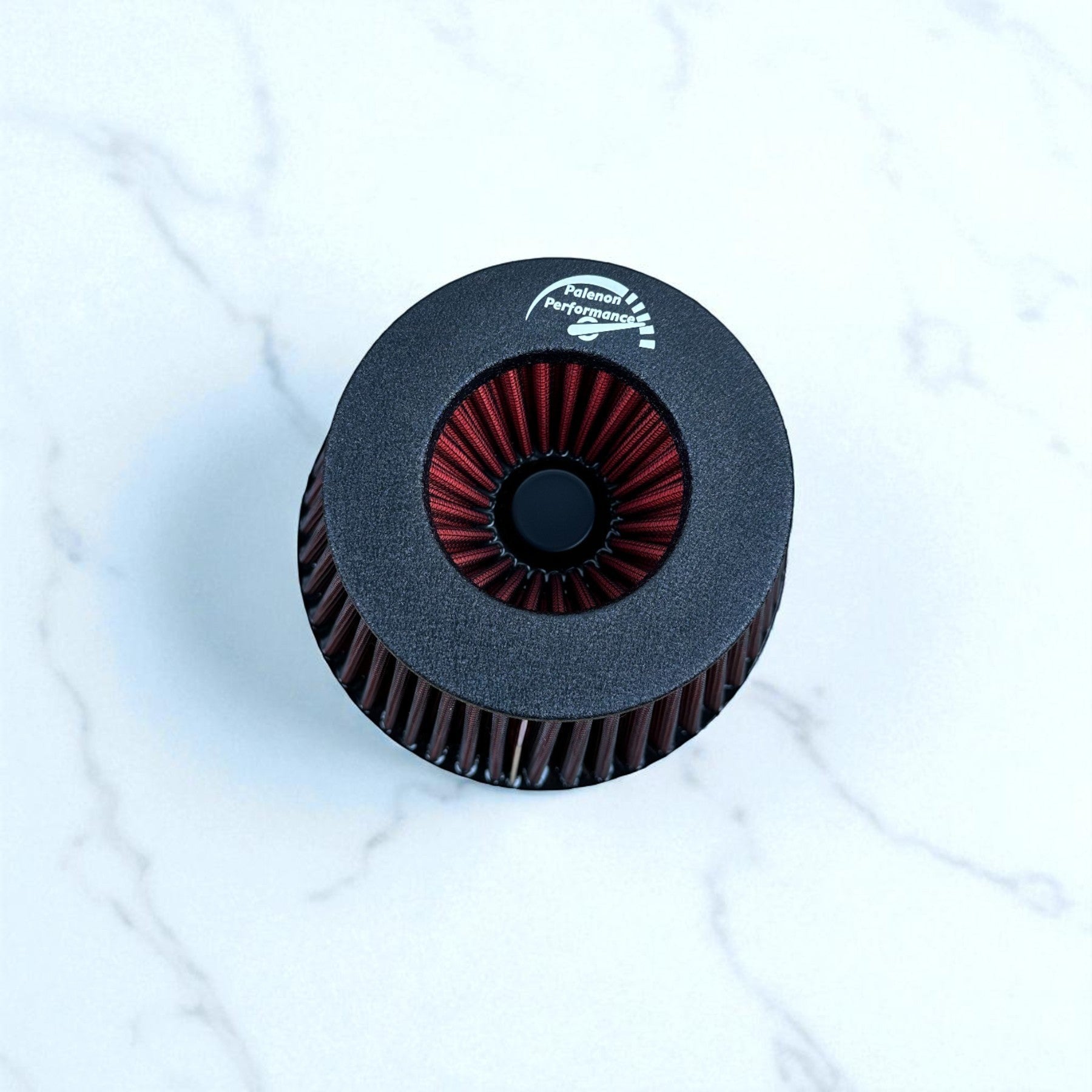 Palenon Performance high-flow velocity stack air filter with red pleated media and black housing for Audi B9 2.0T