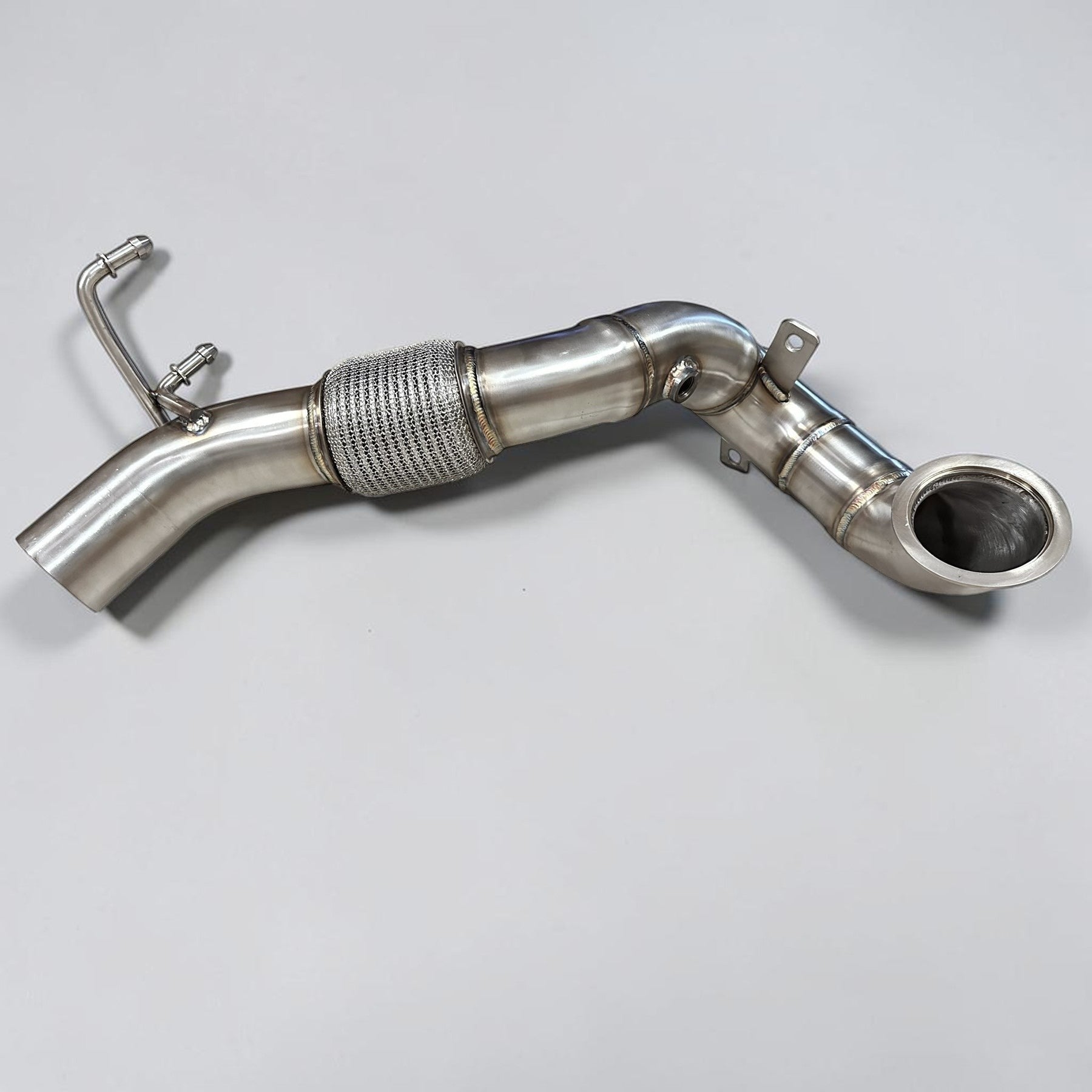 Palenon Performance stainless steel racing downpipe for VW MK7 Golf R featuring TIG-welded joints and flex section